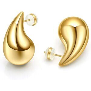 Women Gold Sterling Post Hot Plated Trendy Lightweight Hollow Teardrop Earrings